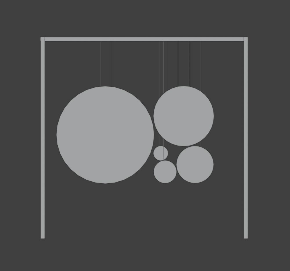 Blender viewport, front: a cluster of circles inside the frame